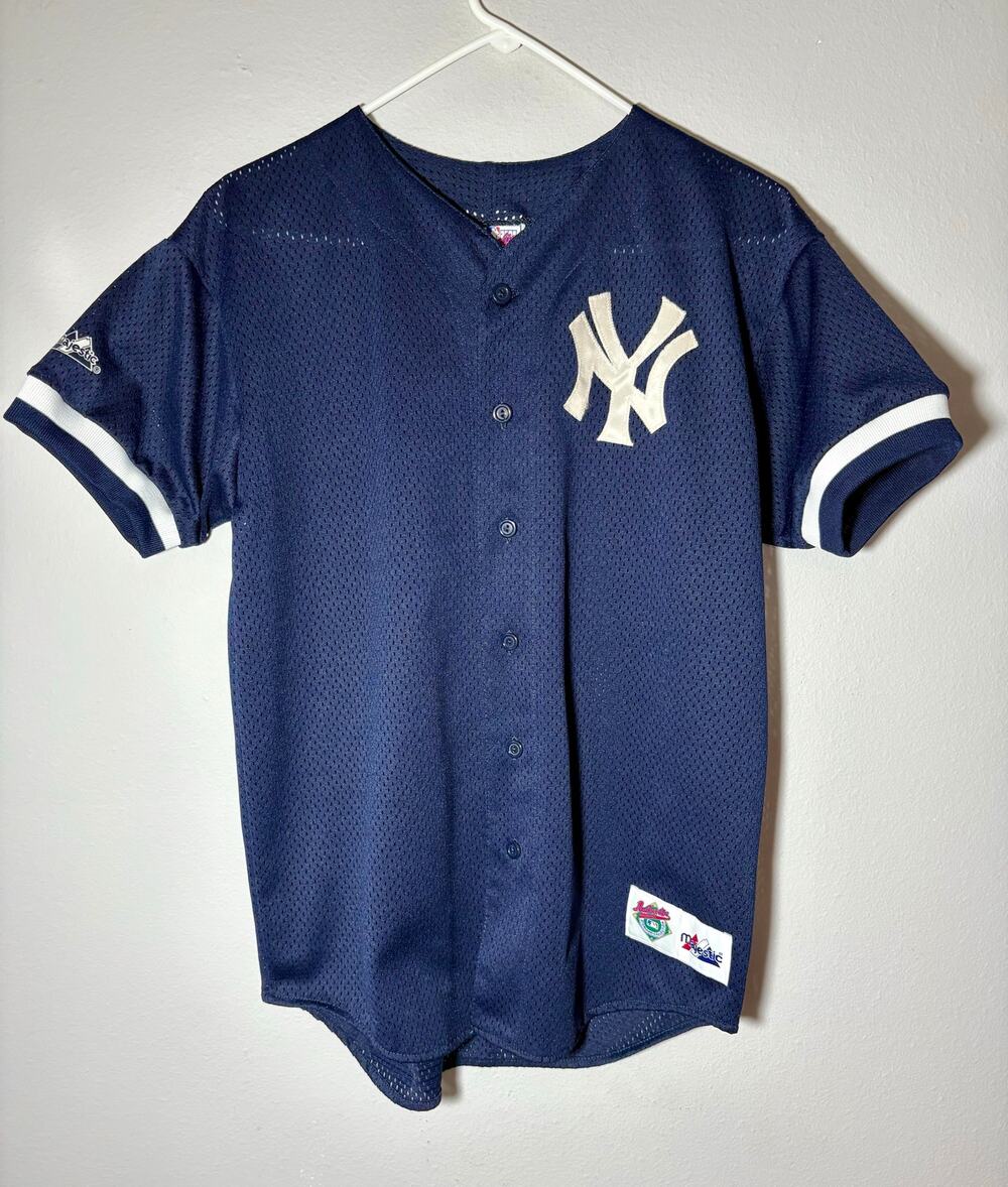 Vintage New York Yankees Majestic Diamond Collection Blue Mesh Jersey Sz XL USA